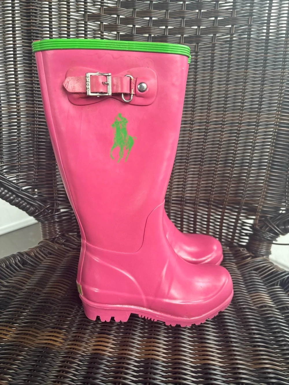 Polo Ralph Lauren Kids Ralph Rain Boots Size 9 Girls Pink Green Pony